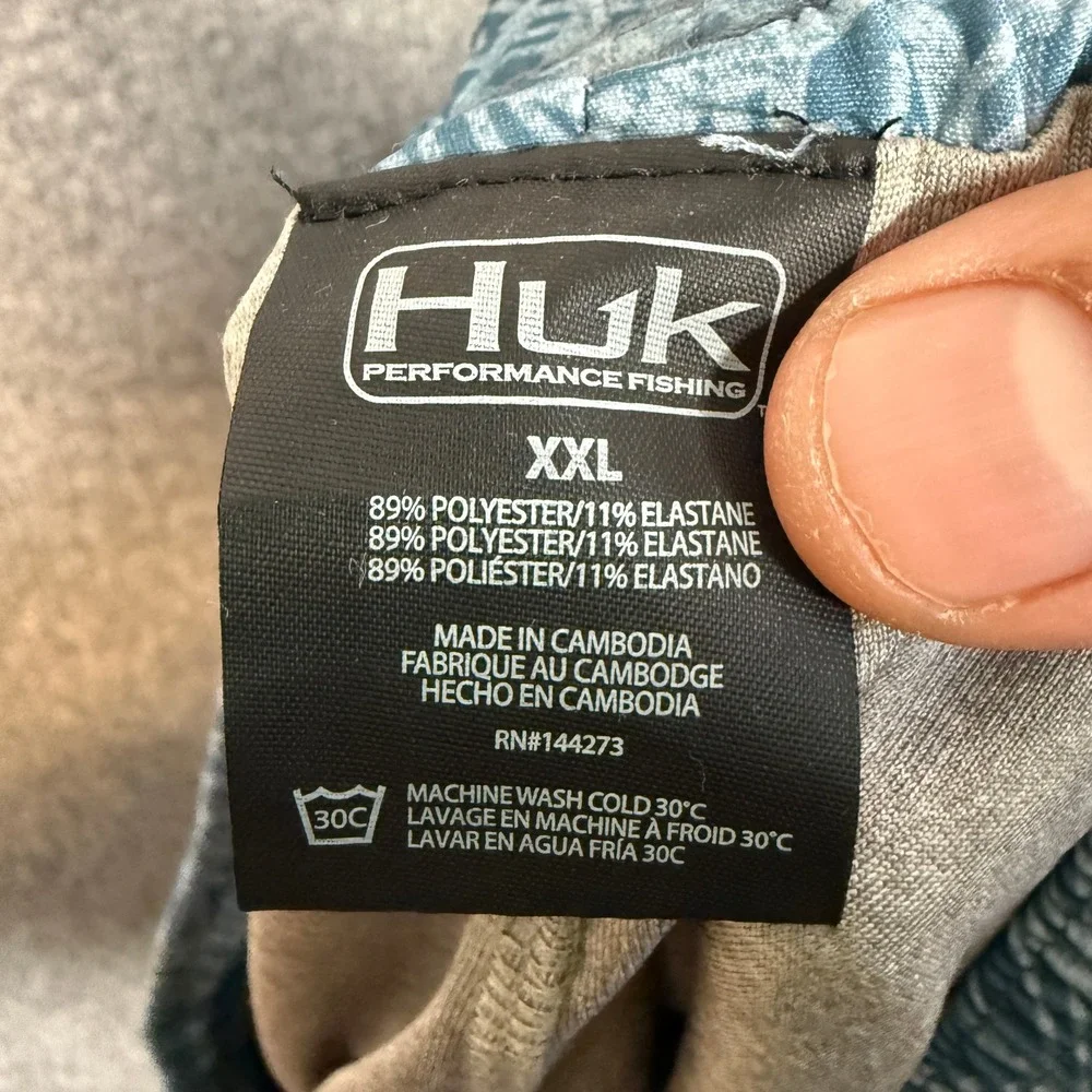 HUK Swim Trunks‎ Mens XXL Blue White Print Stretch Board Shorts Surf Swim Fish