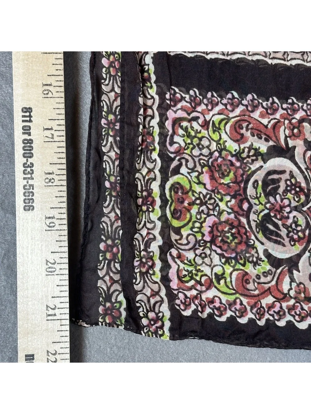Vintage Lightweight Floral Patterned Scarf with Black Background