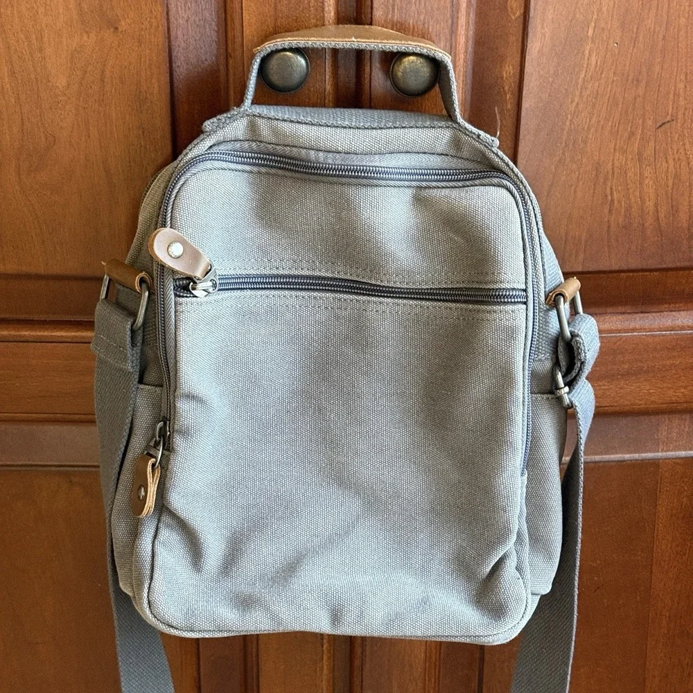Plambag Messenger Bag Unisex Gray Canvas Travel Crossbody Organizer Utility Gorp