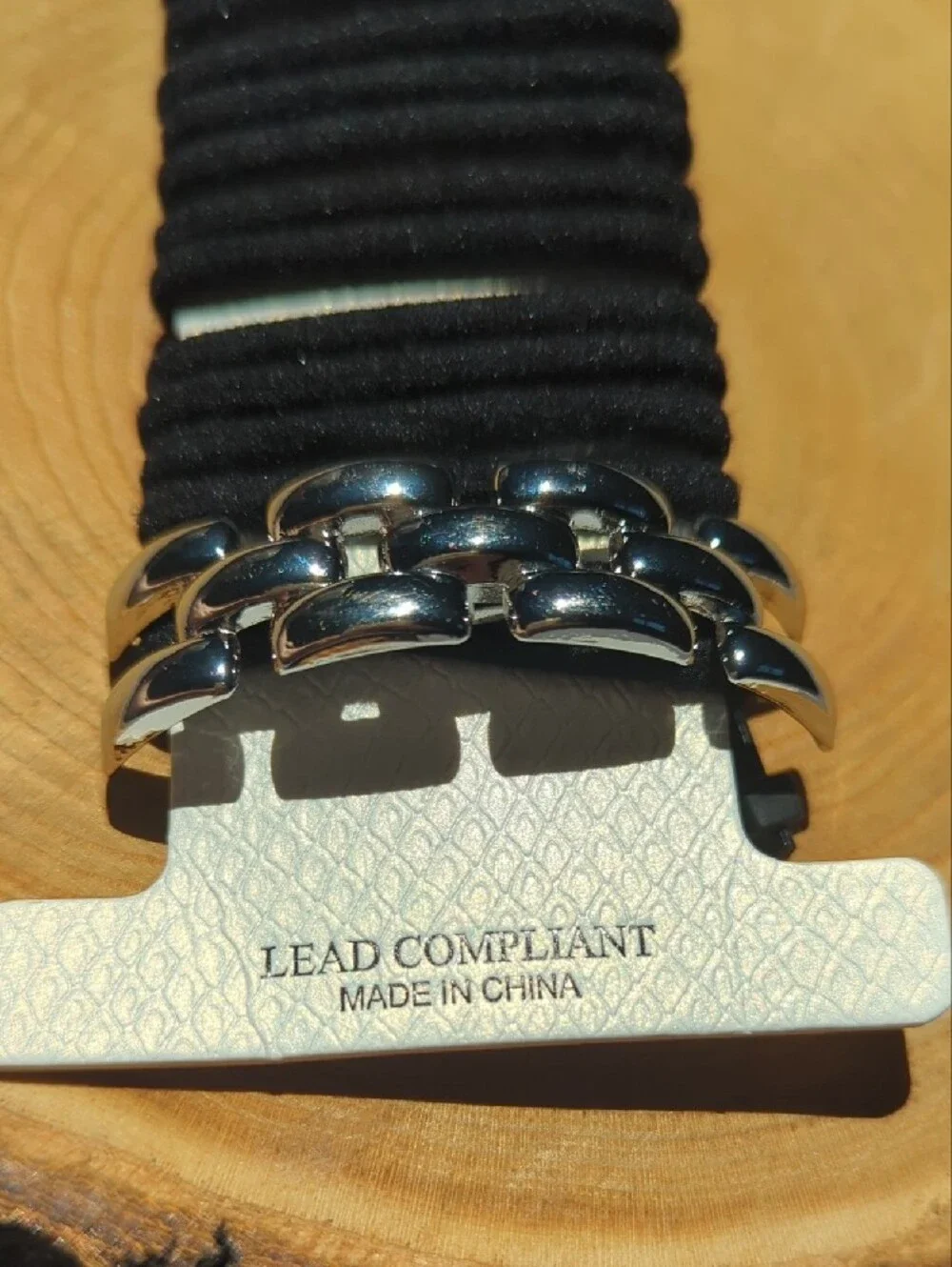 Natasha Black Elastic Hair Tie Set with Silver Metal Accent Hair Tie