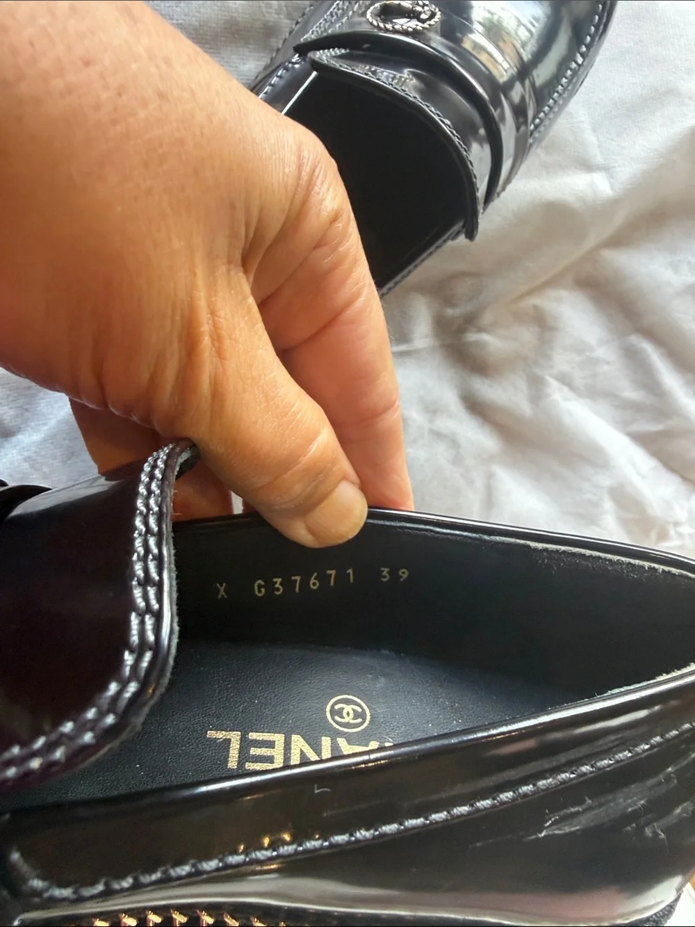 CHANEL Black Patent Leather Women’s Loafers with CC Medallion