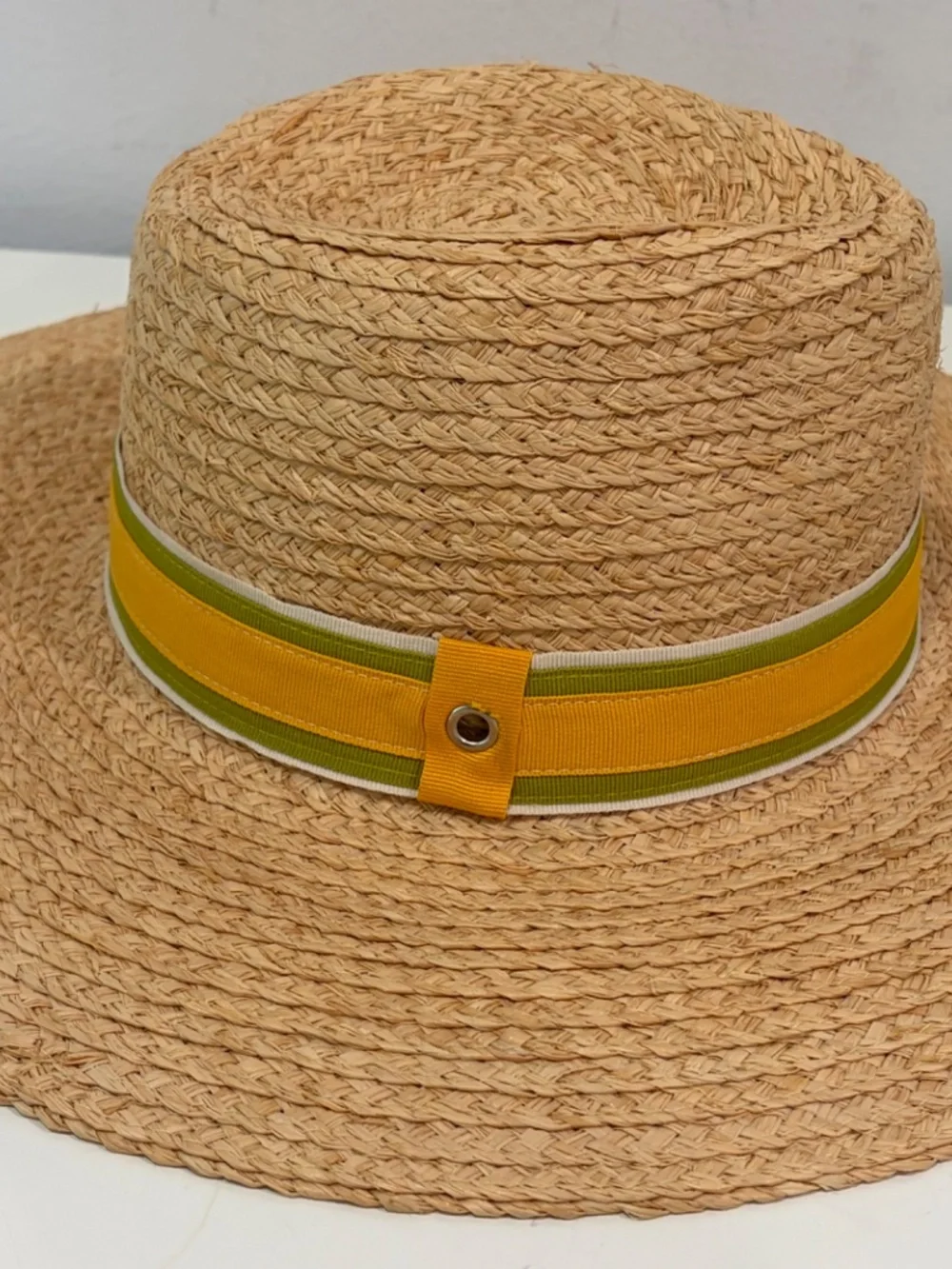 HatAttack Classic Travel Sun Hat Tightly Woven Straw Gold Ribbon Accent NWT T th