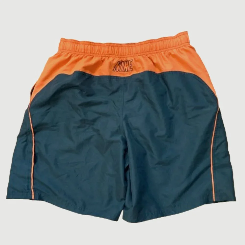 Nike Men's Swim Shorts Dark Gray with Orange Trim Pockets Mesh Liner, Size Large