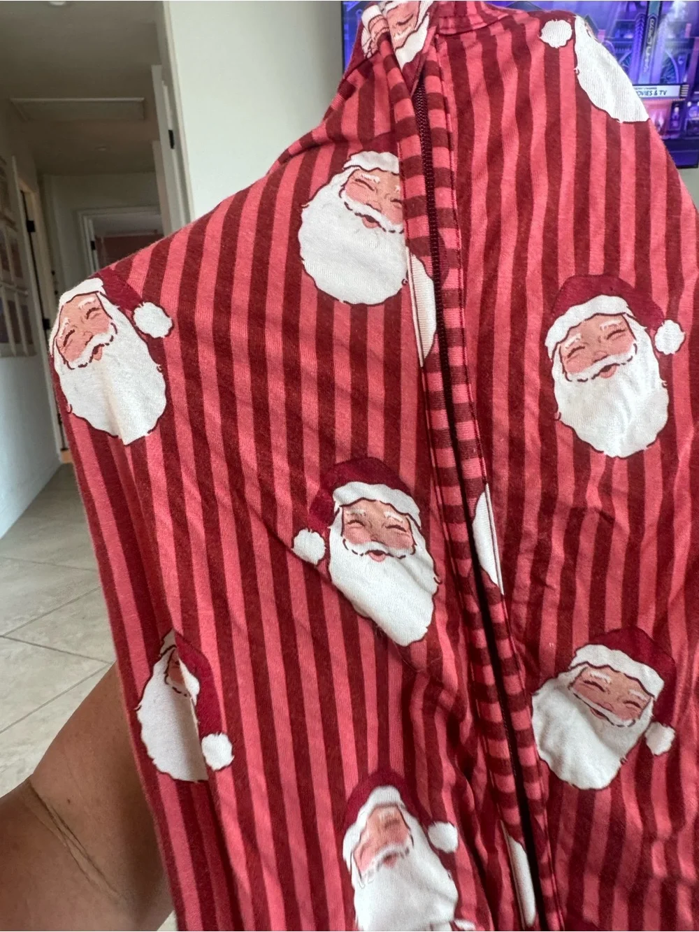 Kids Red Santa Print One-Piece Pajamas