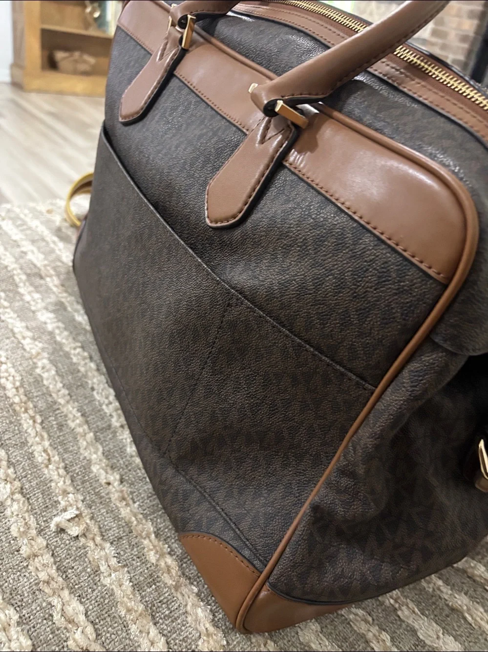 Michael Kors Signature Travel Weekender PVC Bag Brown Luggage Weekend Bag unisex