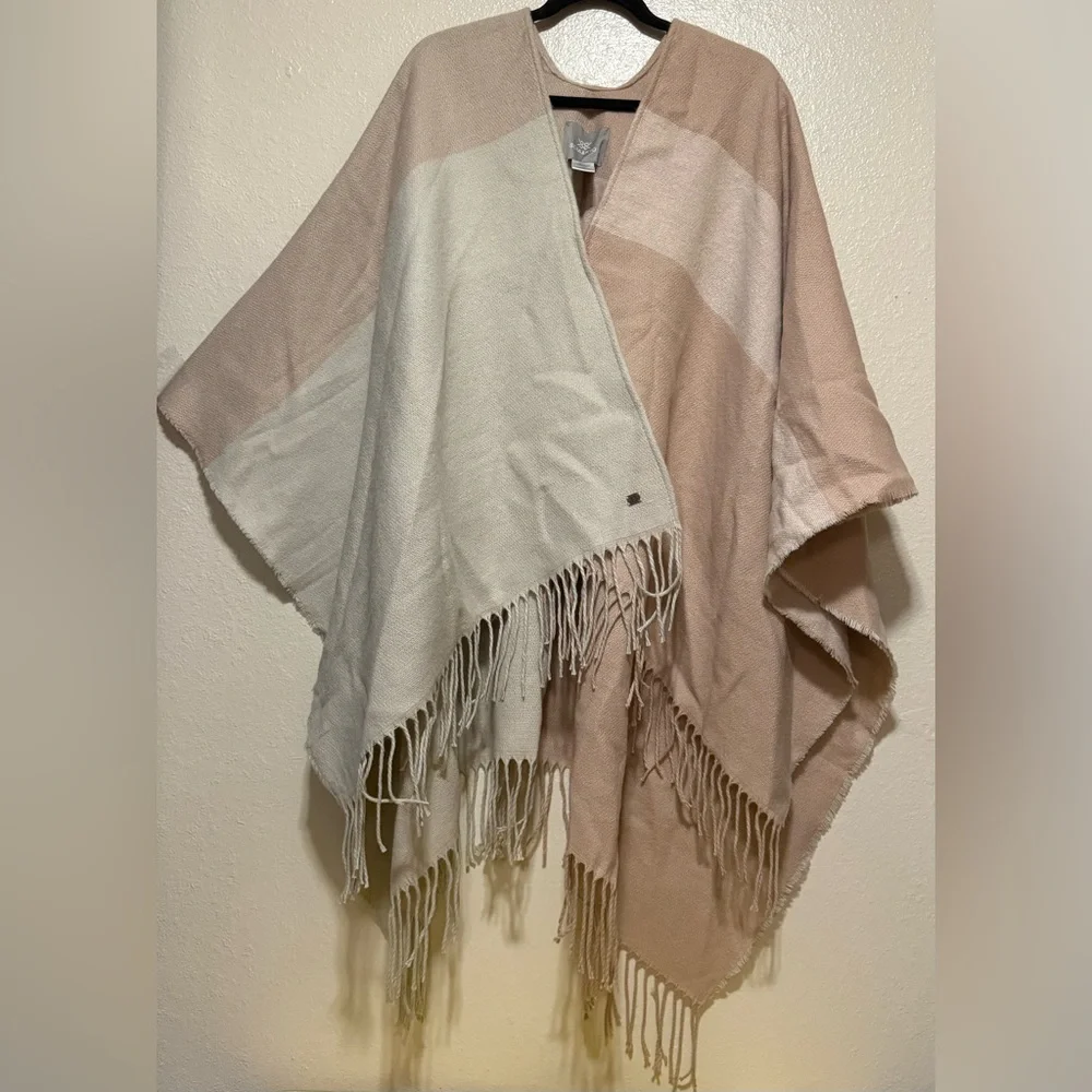 Soia & Kyo Fringed Poncho Wrap | Beige Cream Scarfigan | One Size