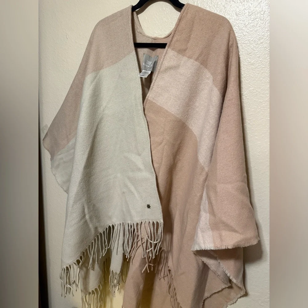 Soia & Kyo Fringed Poncho Wrap | Beige Cream Scarfigan | One Size