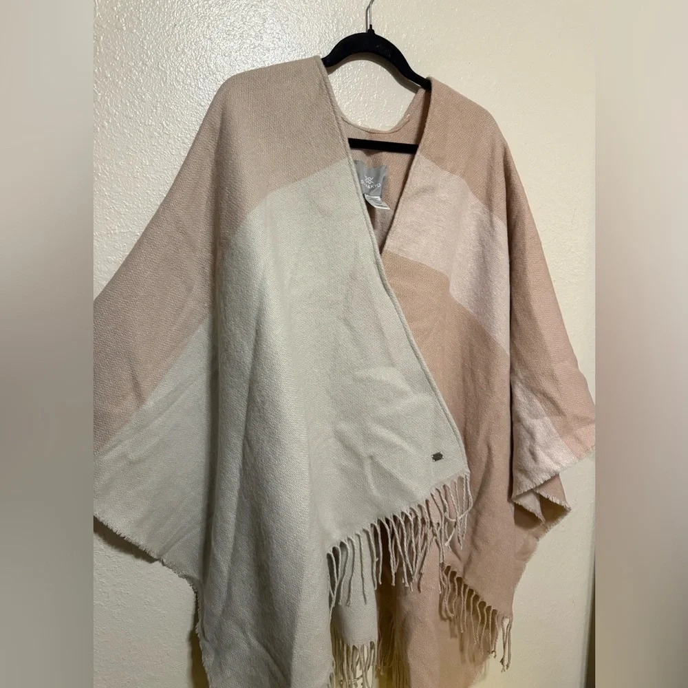 Soia & Kyo Fringed Poncho Wrap | Beige Cream Scarfigan | One Size
