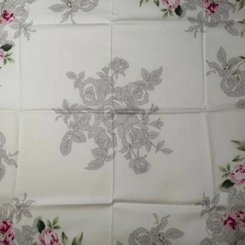 Vtg MARIO VALENTINO Scarf Handkerchief Floral Rose Cotton Cream Pink Grey