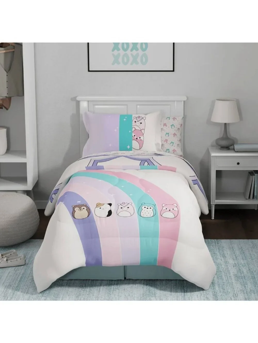 Original Squishmallows 2-Piece Twin Comforter Bed Set Morning Bird Pink Blue Cot