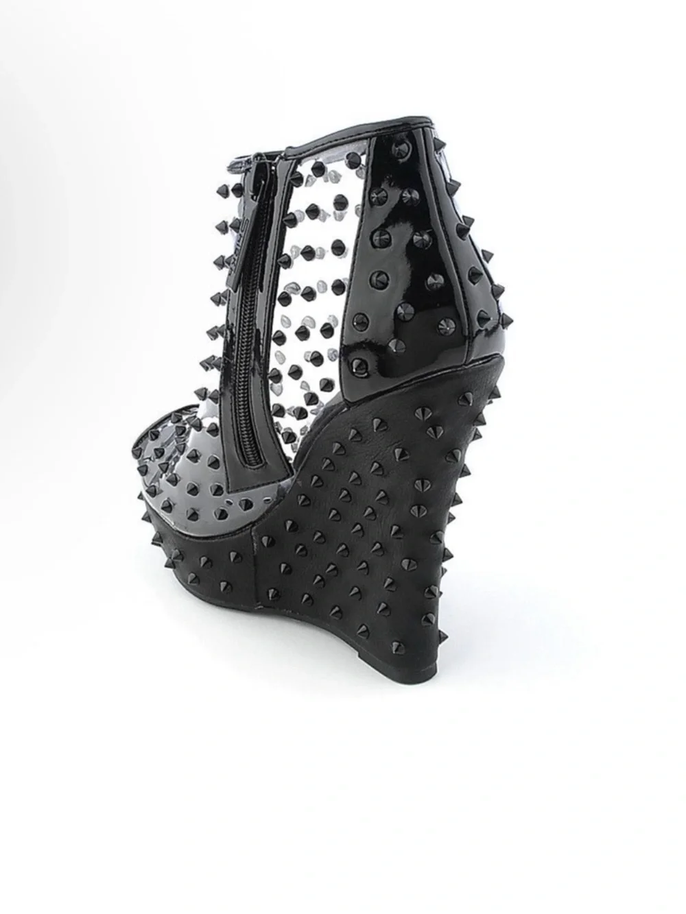 Women’s Black Studded Clear Wedge Bootie