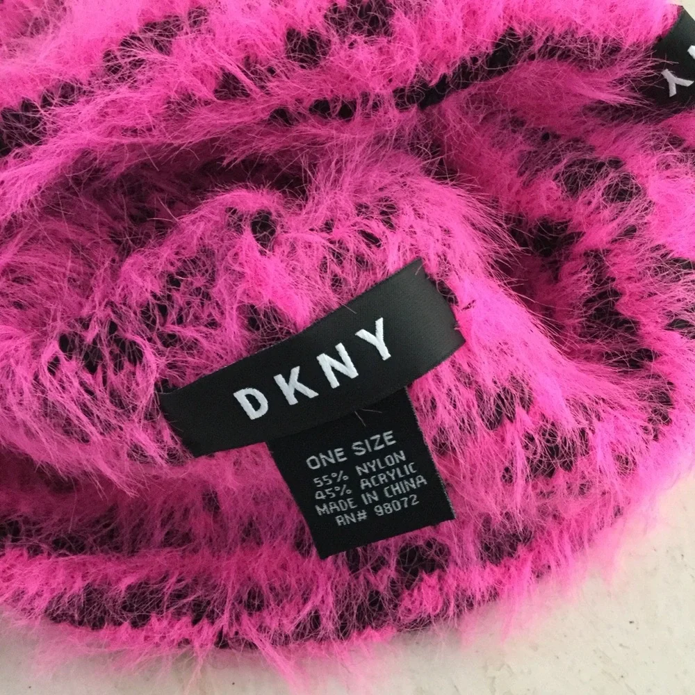 DKNY Hat Women’s Leopard Pink & Black Winter Donna Karan New York Beanie New