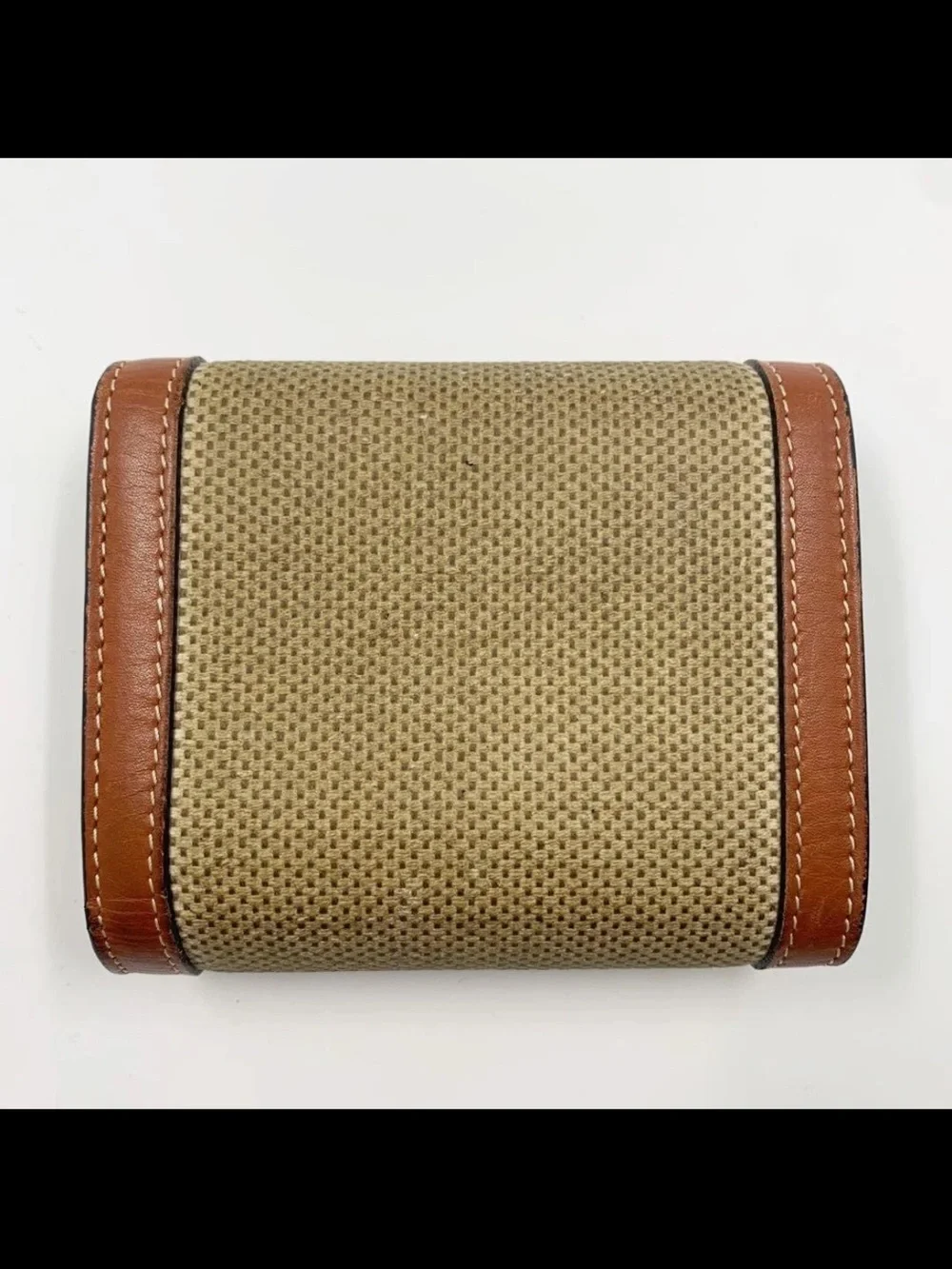 Celine Tan Leather-Trim Canvas Triomphe Wallet with Gold Hardware