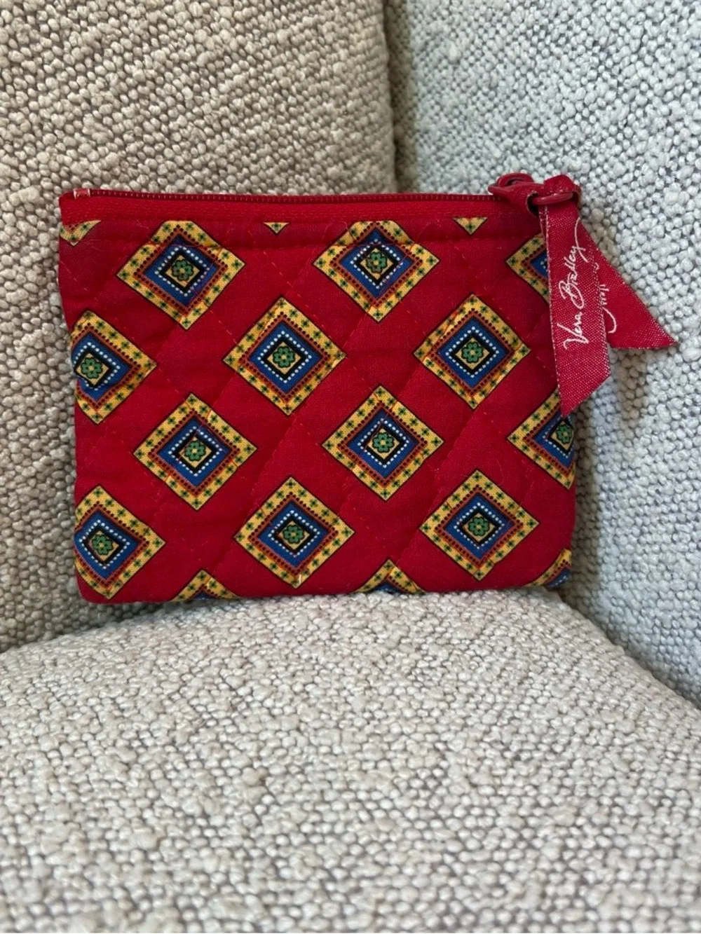 Vera Bradley Rare Retired Red Quilted Cosmetic Pouch with Diamond Print