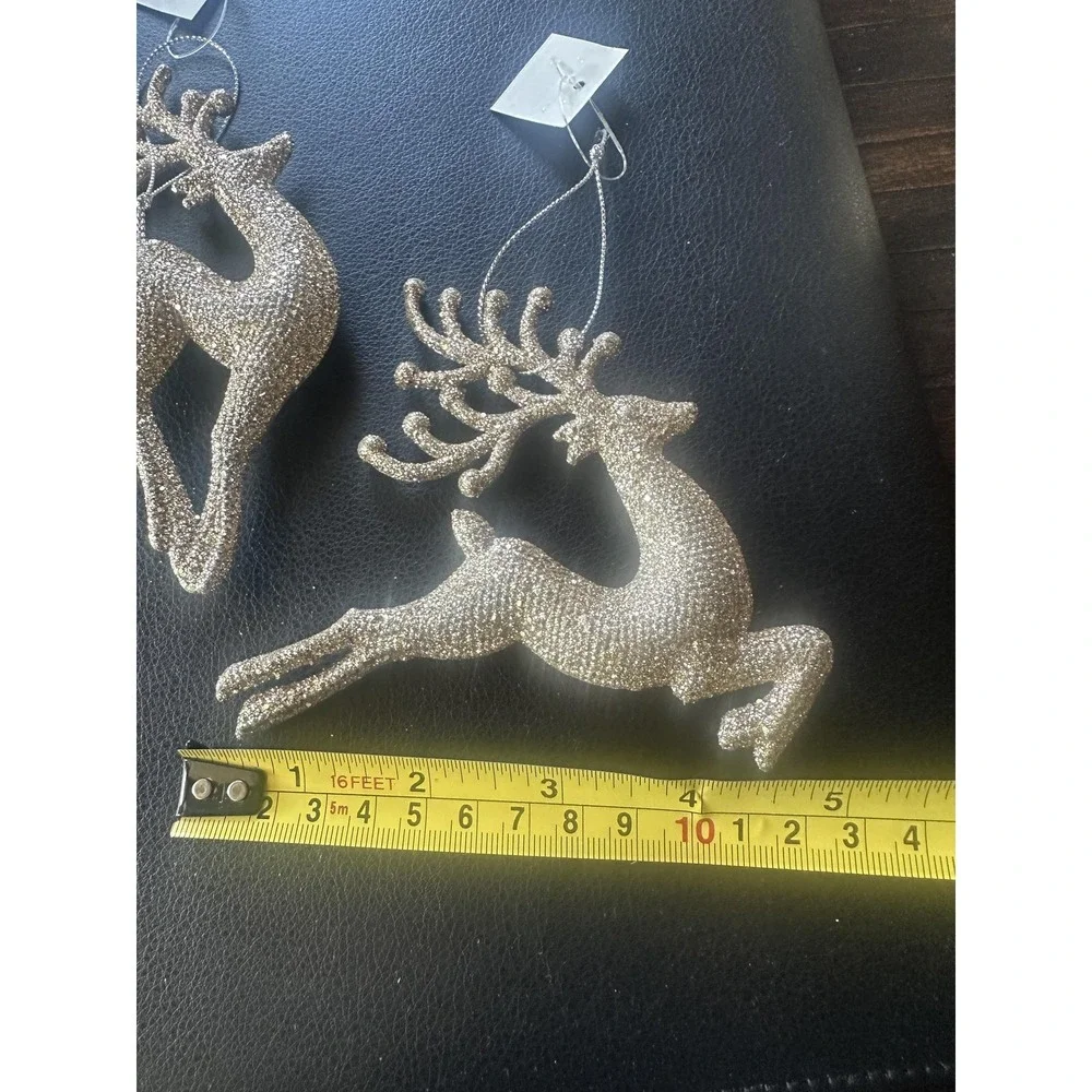 Gold Glitter Reindeer Christmas Ornaments Set of 2 Holiday‎ Tree Decor