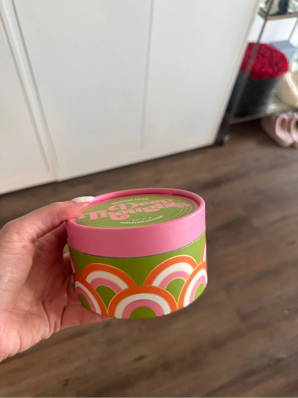 Jonathan Adler Porcelain Coaster Set — Pink, Green & Gold Accent