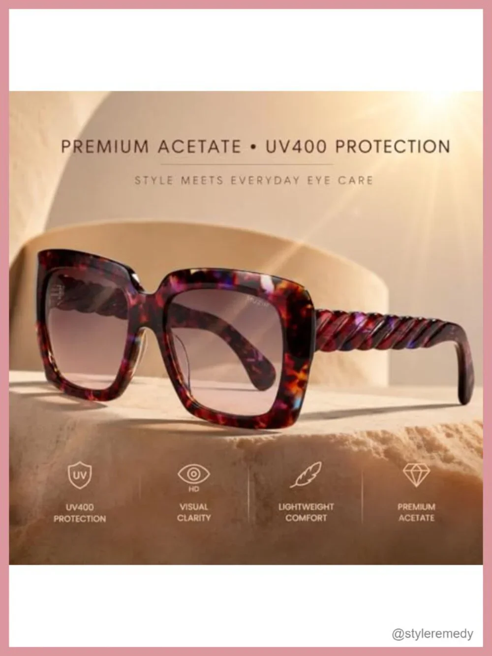 Oversized Square Sunglasses Retro Vintage UV Protection Gradient Lens