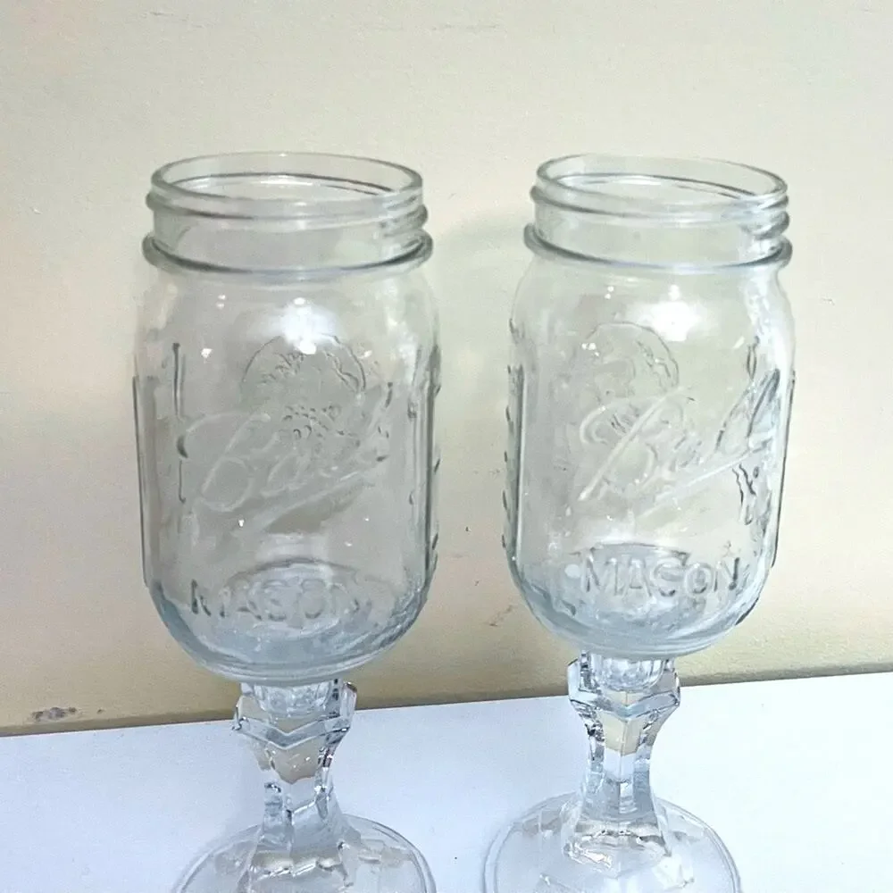 Set 2 Country Redneck Ball Mason Jar Wine Glasses Iced Tea Water Goblet Novelty