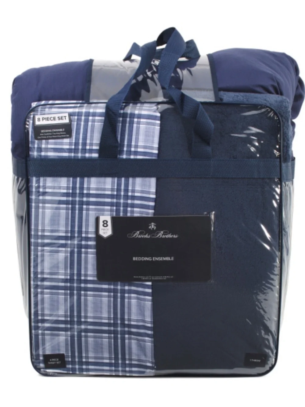 Brooks Brothers Navy Blue Plaid and Solid 8-Piece Bedding Set