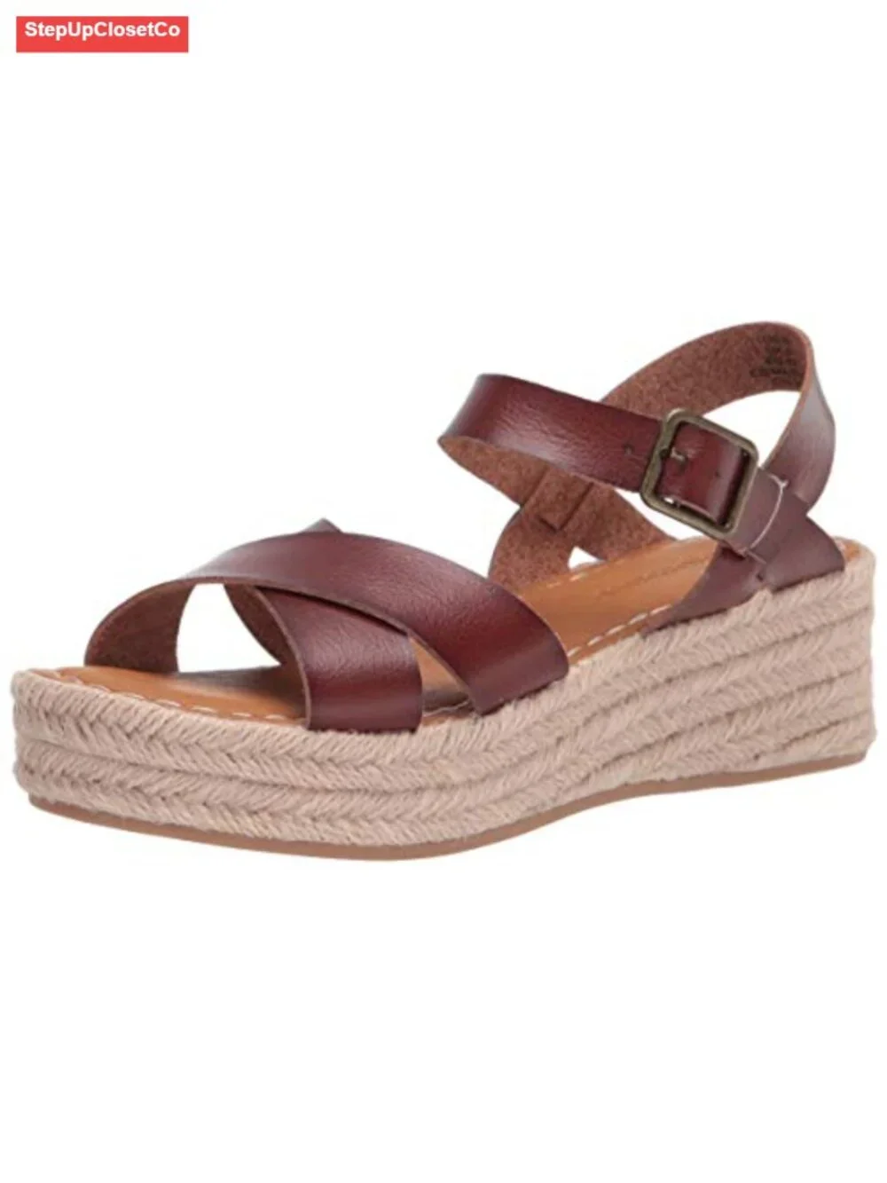 Women's Flatform Espadrille Ankle Strap Wedge Sandals Faux Leather