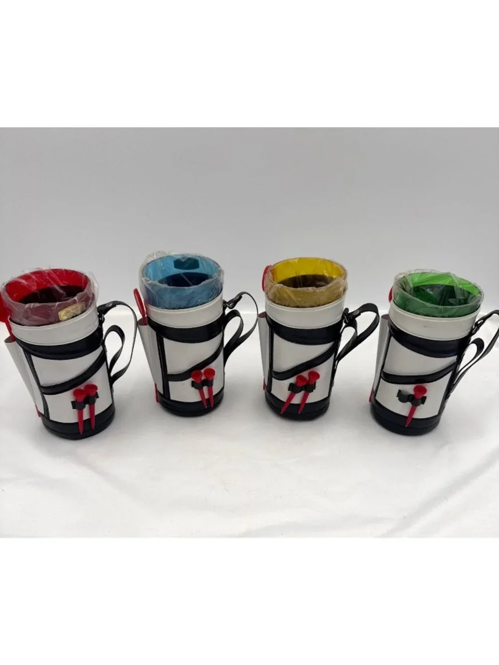 Set Of 4 Vtg Golf-Themed Drink Mugs With Straws & Tees Heat Resistant Golf Outdo