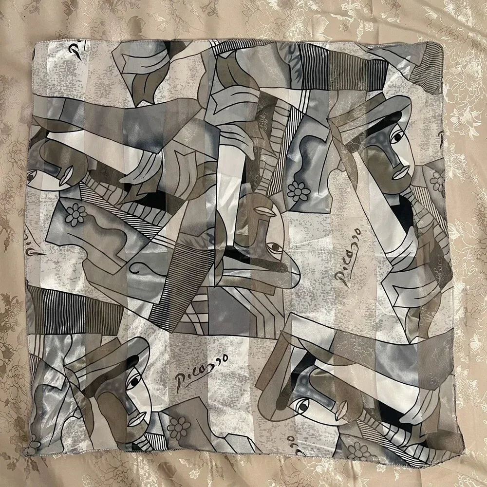 Vintage Picasso Art Scarf Gray Silver 20.5