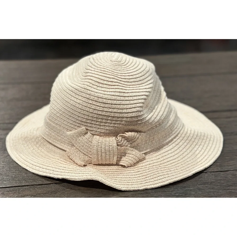 Lauren Conrad Straw Paper Packable BEACH SUN‎ HAT Bow GUC