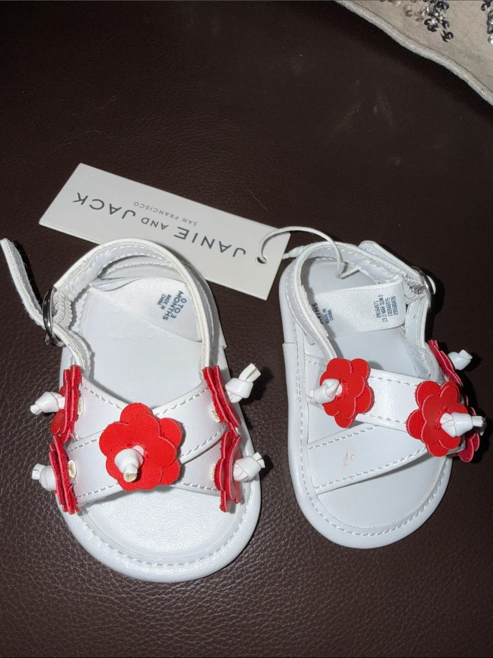Janie and Jack baby girl’s red flower sandals size 0-3 months NWT