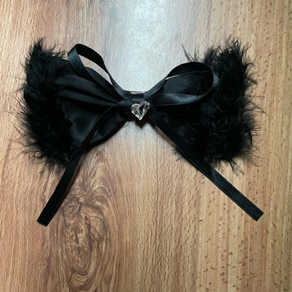 Oversized Black Feather Bow French Barrette Hair Clip