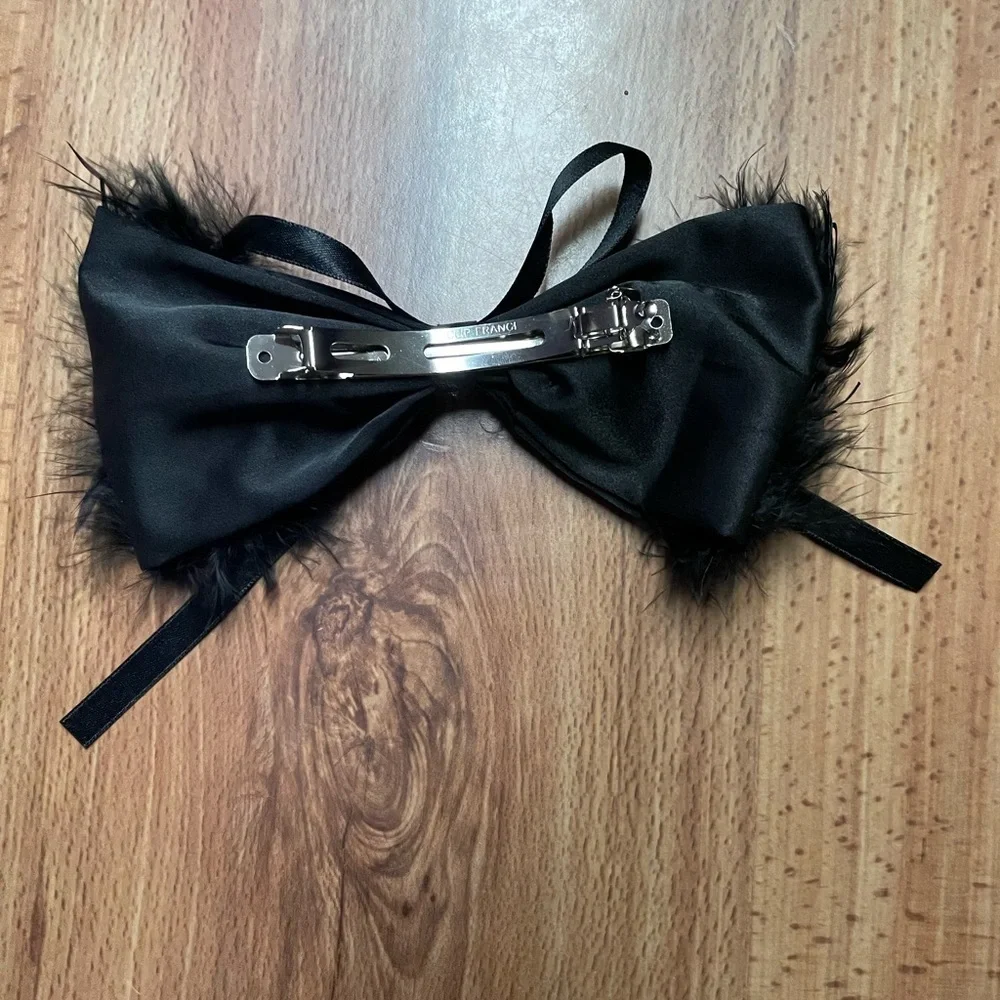 Oversized Black Feather Bow French Barrette Hair Clip