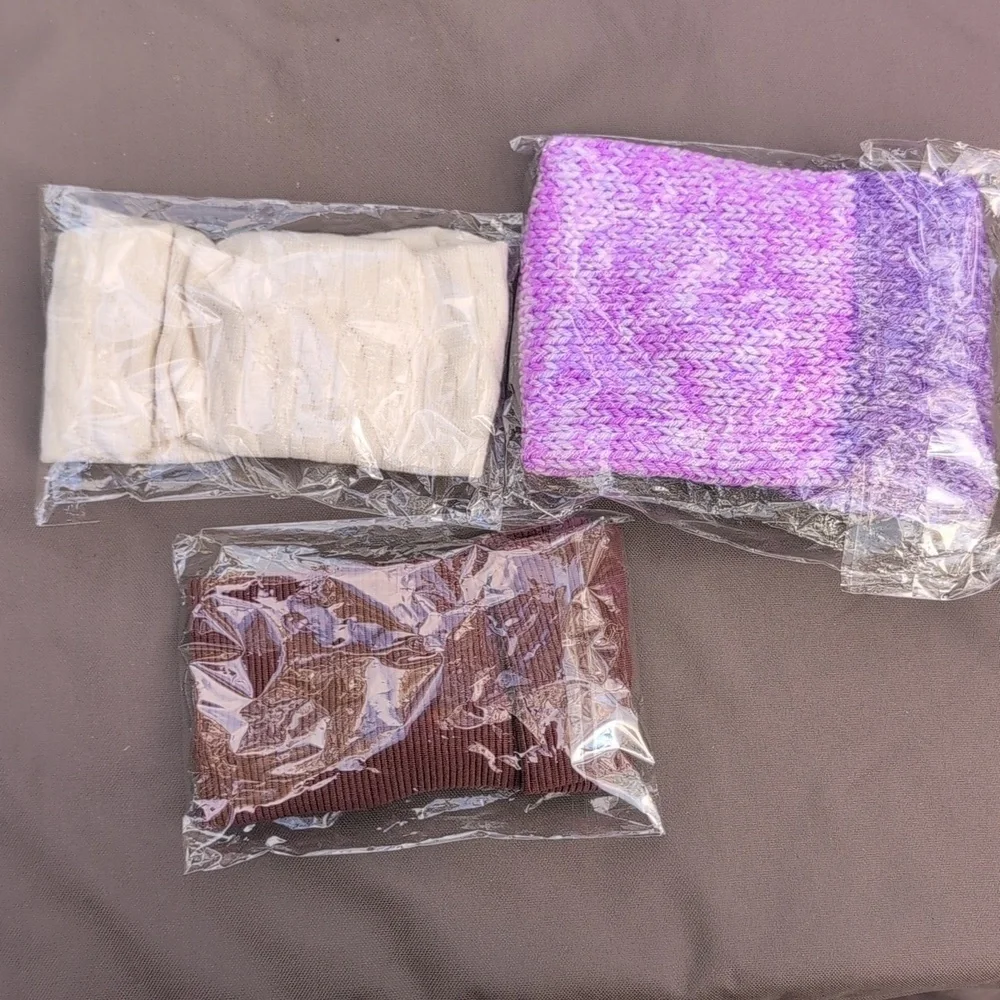 Purple, Cream, and Brown Knitted Headbands