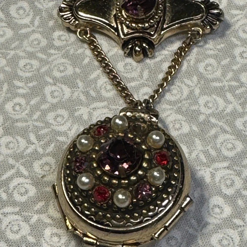 chatelaine locket brooch American jewelry by Coro Mulit photos Vintage