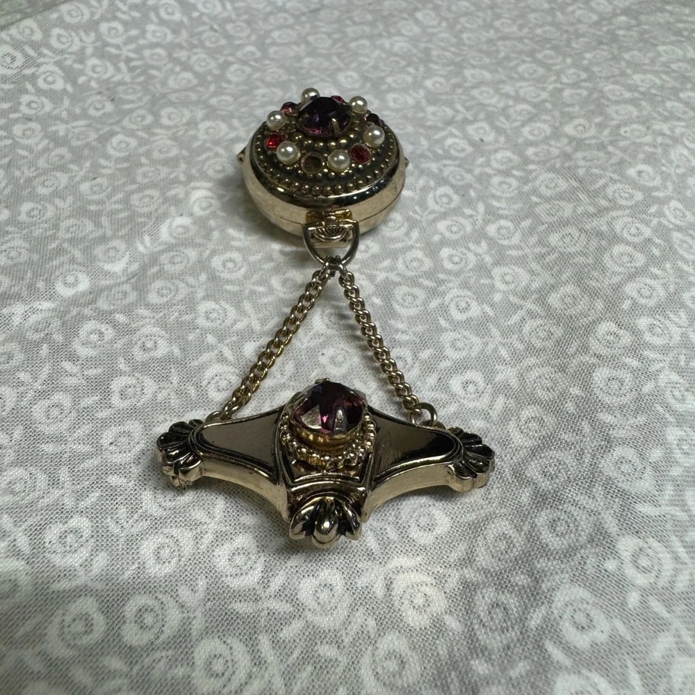 chatelaine locket brooch American jewelry by Coro Mulit photos Vintage