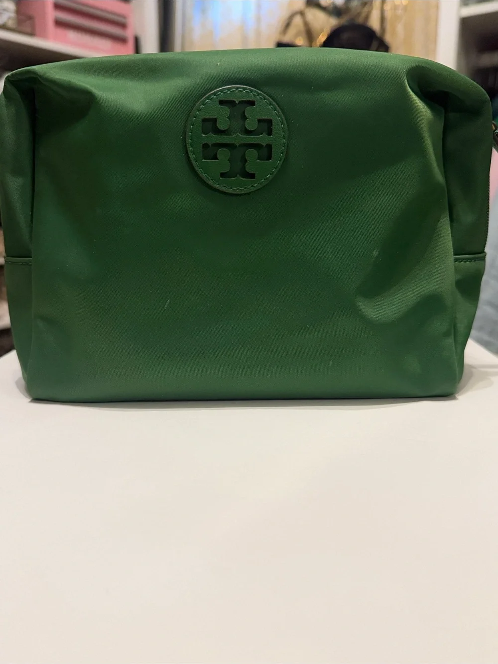 Tory Burch Emerald Green Logo Cosmetic Case