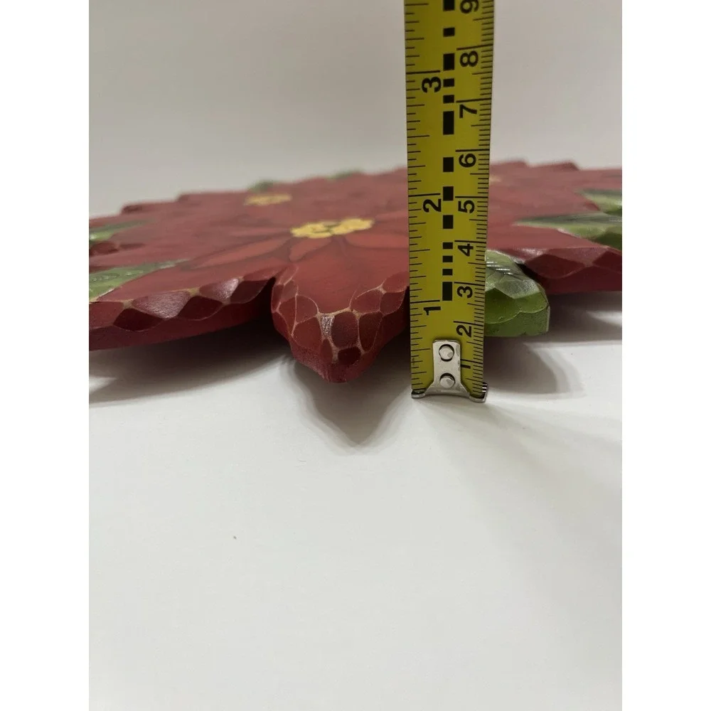 Christmas Collections Etc. Lazy Susan Wood Carved Hand Painted Poinsettia 14