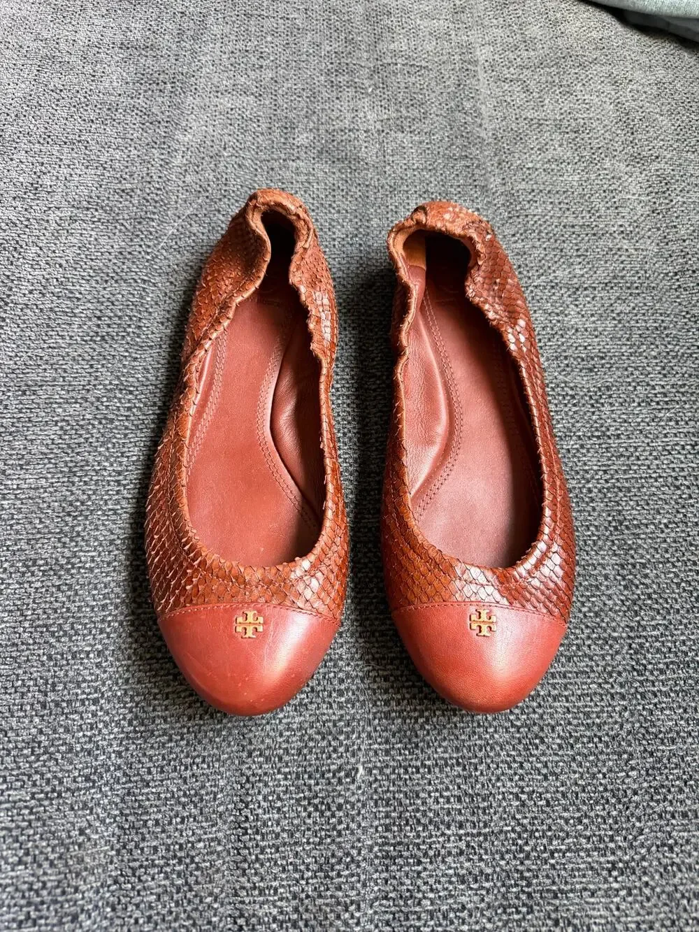 Tory Burch 7.5 Reva York Snake Print Leather Ballet Flats