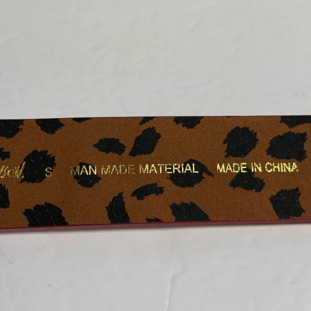 Betsey Johnson Red Waist Belt Large Flower Buckle Leopard Print Small 40
