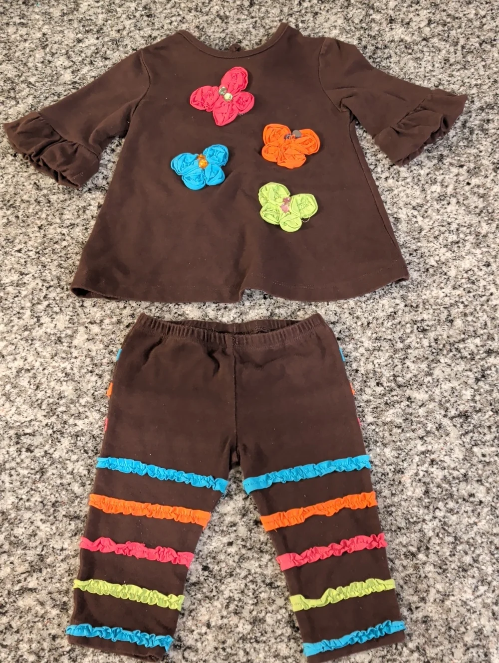 Rare Editions Brown Butterfly Ruffle Matching Set with Bright Accents