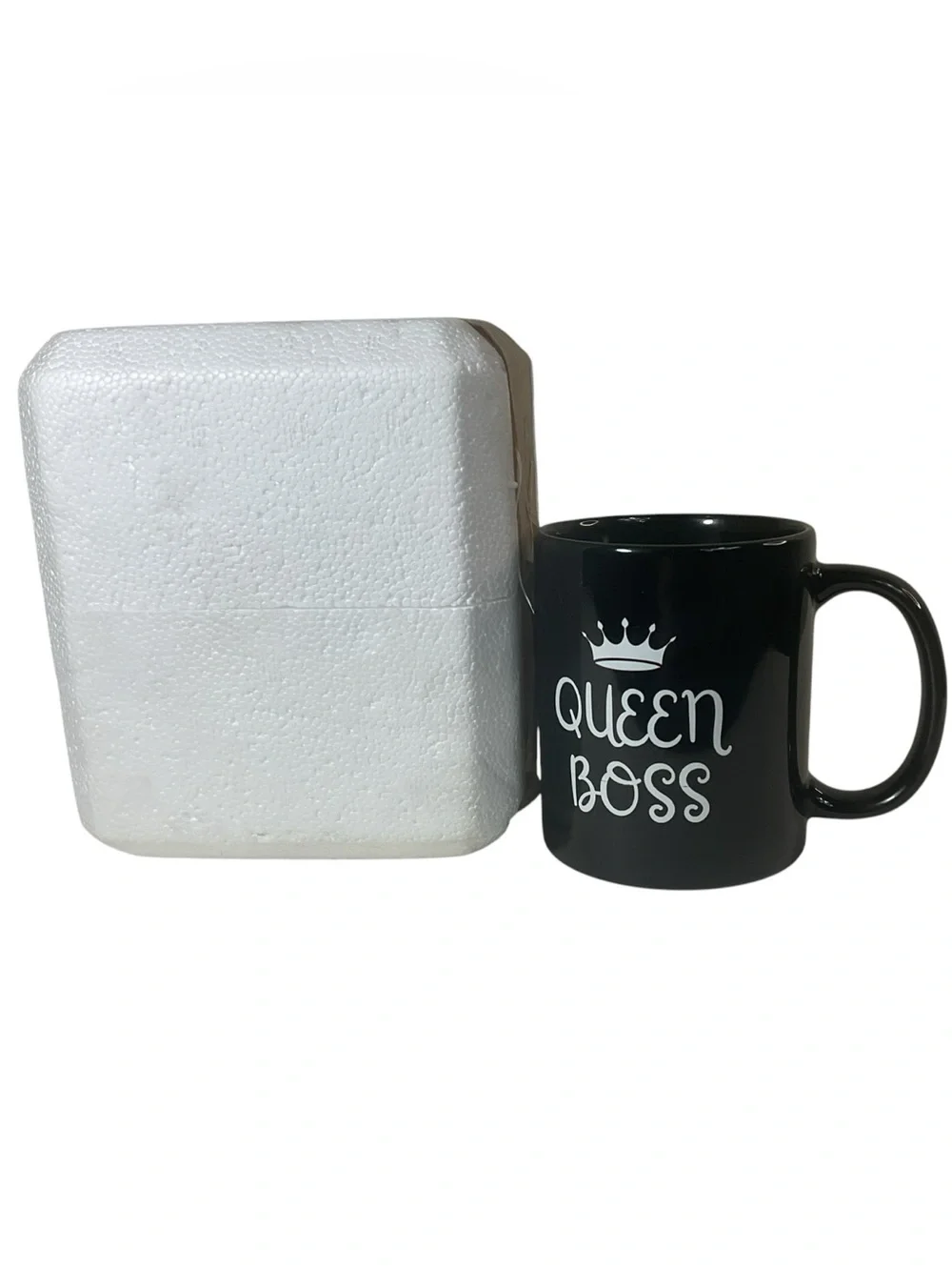 Queen Boss Black Ceramic Coffee Mug White Crown Script 11 oz Novelty Gift Cup
