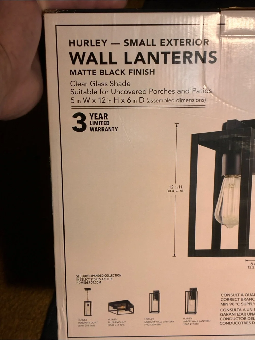 NEW IN BOX Hampton Bay Matte Black Wall Lanterns - 2 Pack. Dimensions in pics