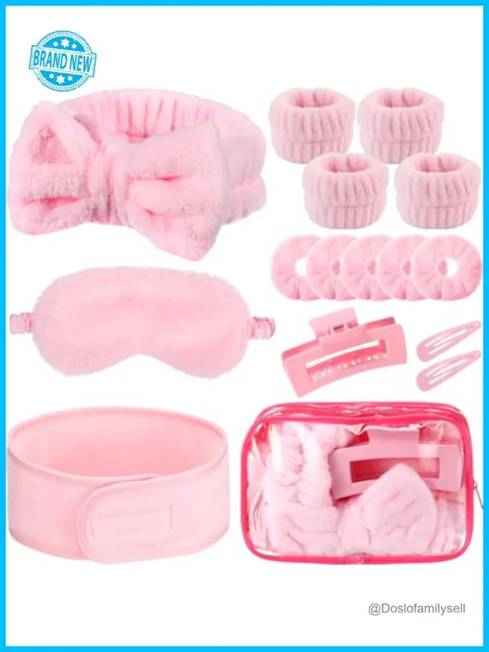 16 Piece Spa Headband Set with Sleep Mask, Wristbands, Scrunchies, Claw Clip,
