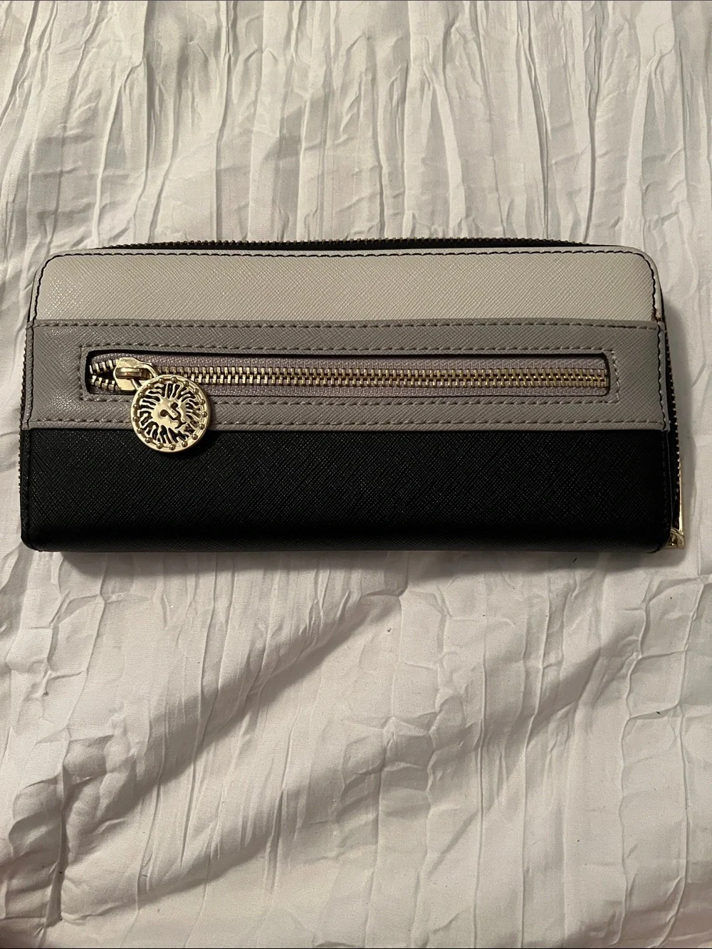 Anne Klein Women's Tricolor Zip-Around Wallet - Black, Gray & Cream