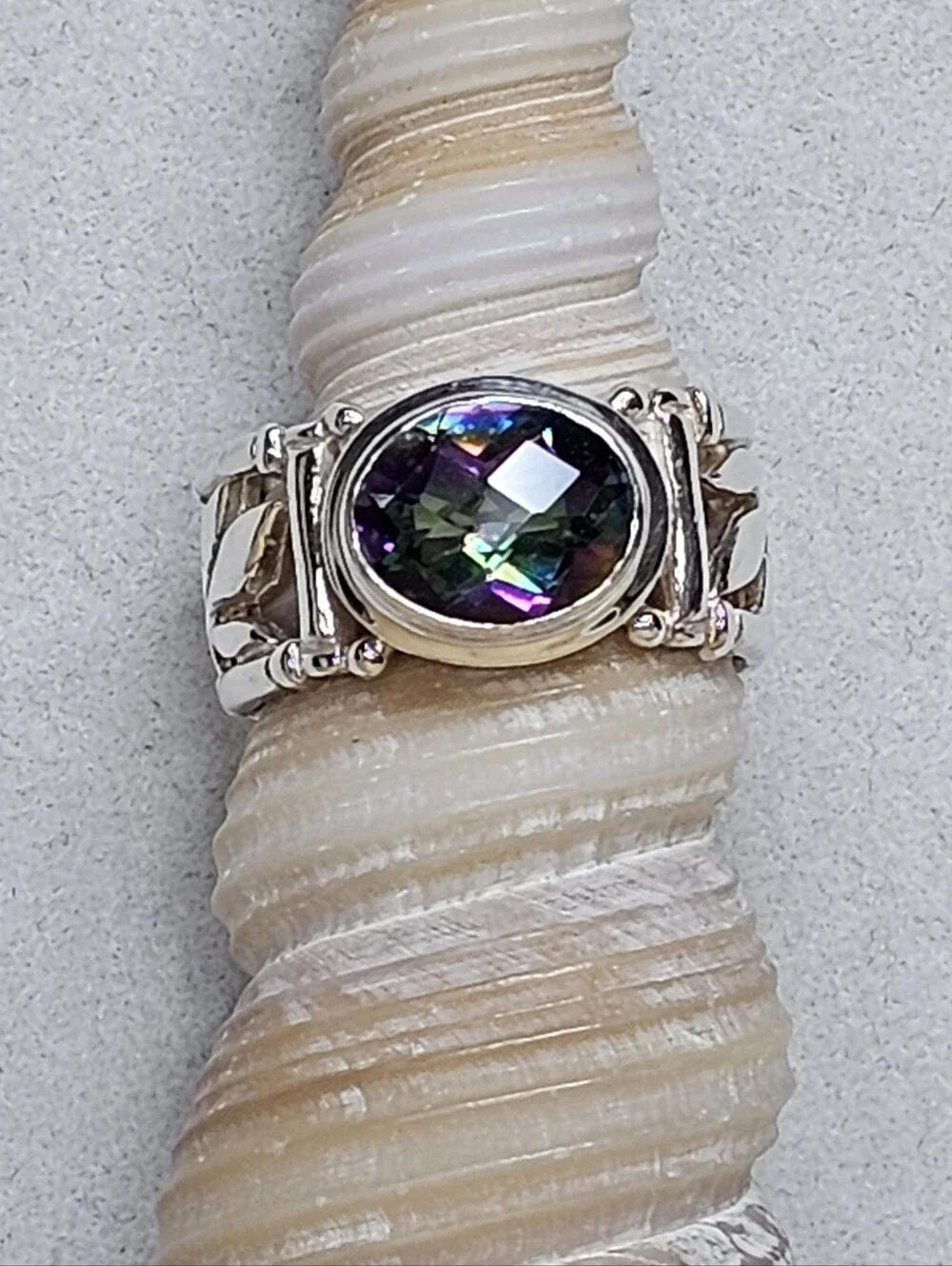 Oval Mystic Topaz 925 Silver Ring Size 6.75