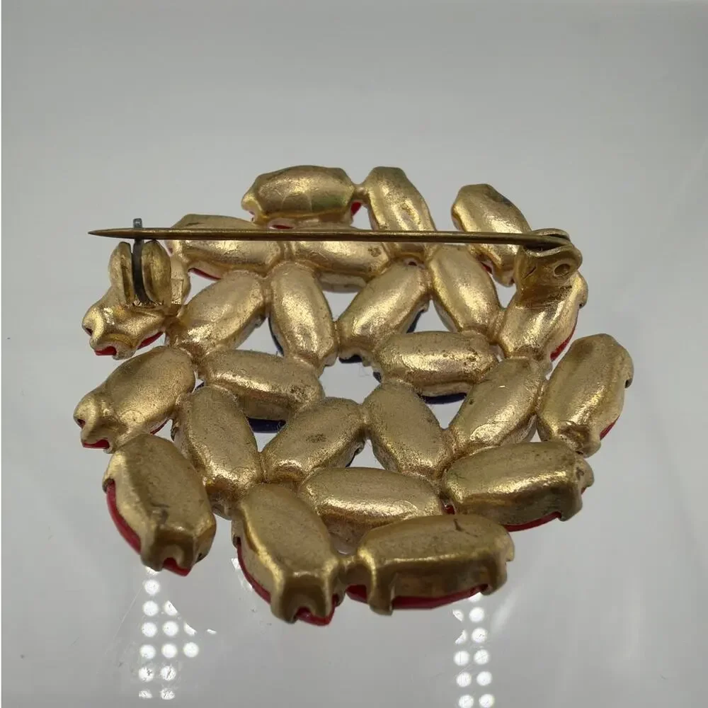 Vintage Red White Blue Spiral Rhinestone Brooch