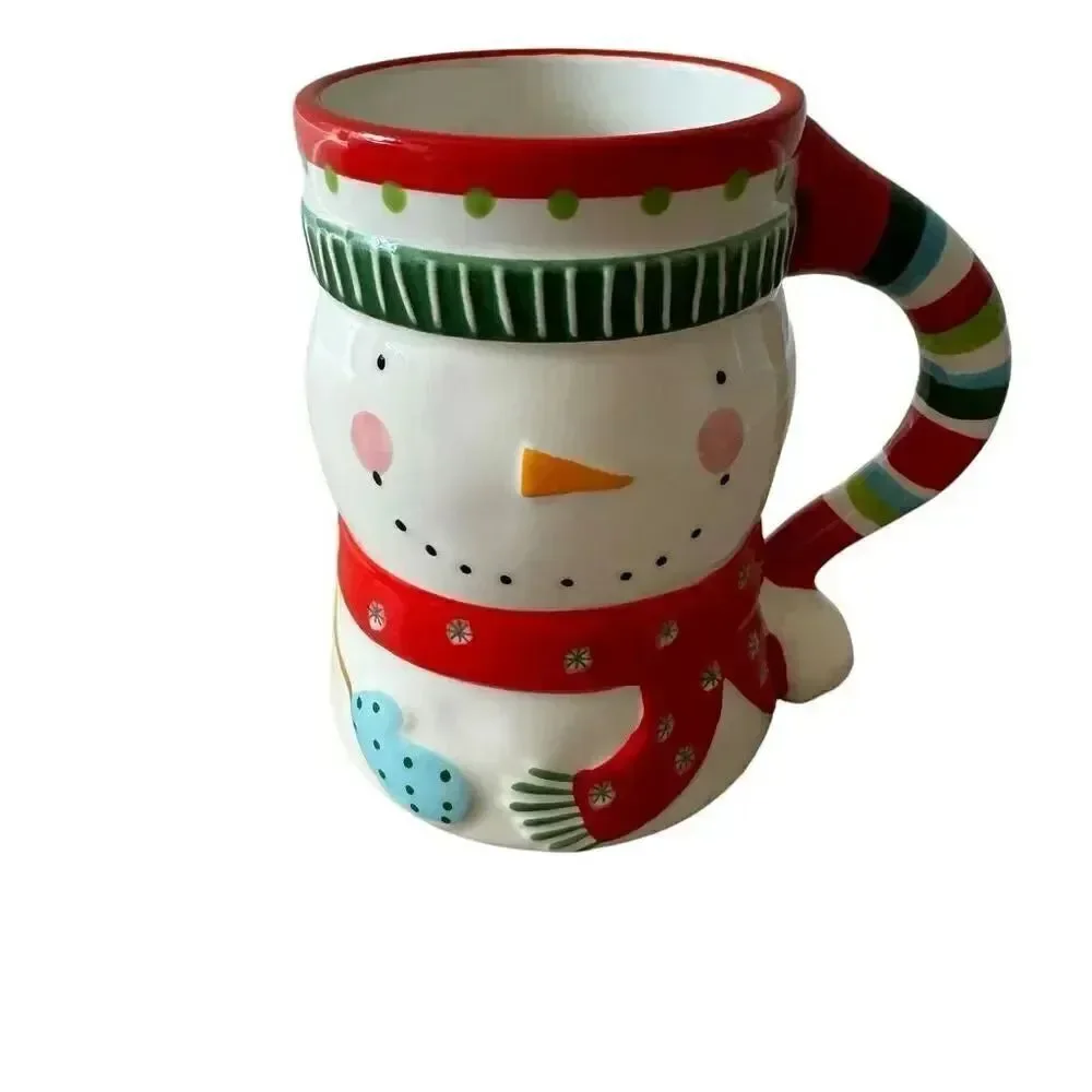 Pier 1 Christmas Snowman Coffee Cup Mug Ceramic 20 oz Large Retired