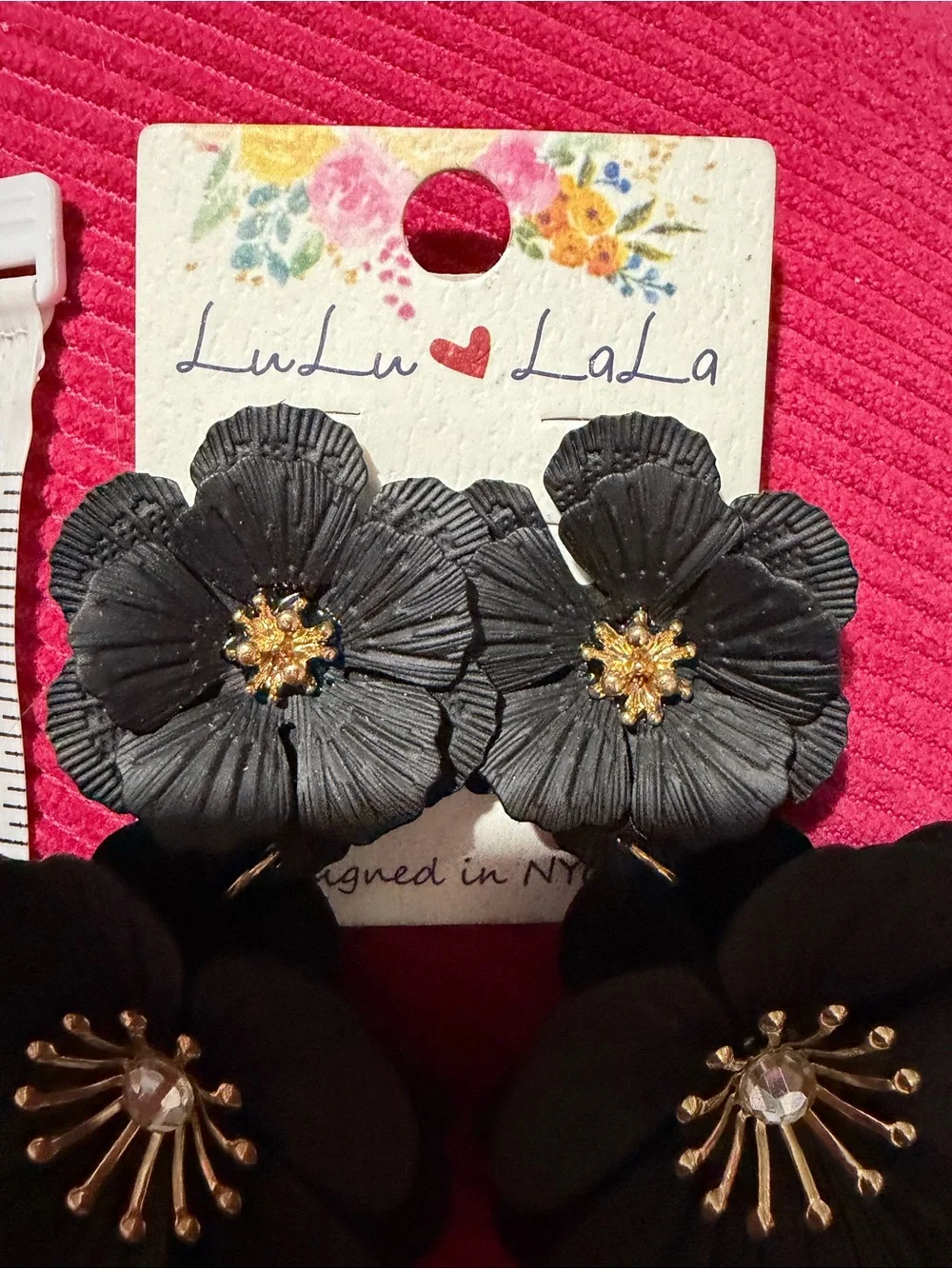 Lu Lu La La Black Flower Statement Earrings