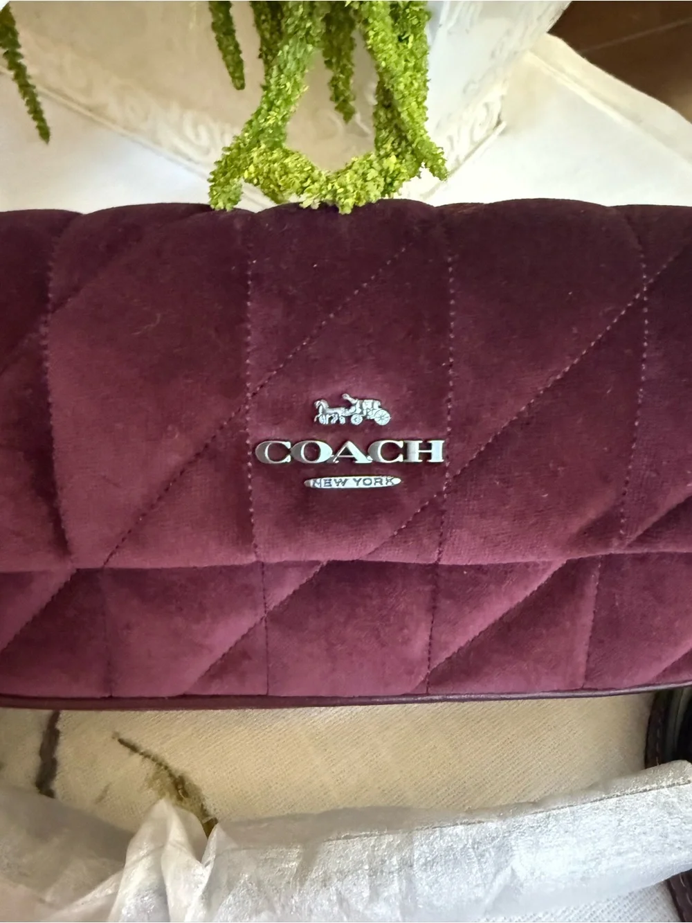 COACH Quilted Velvet Crossbody in Burgundy