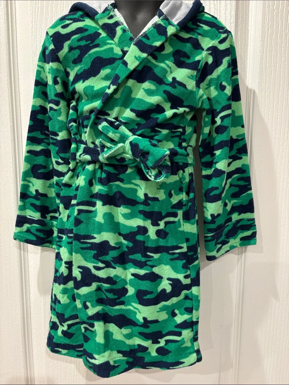 Kids Green Camo Dino Hooded Robe with belt