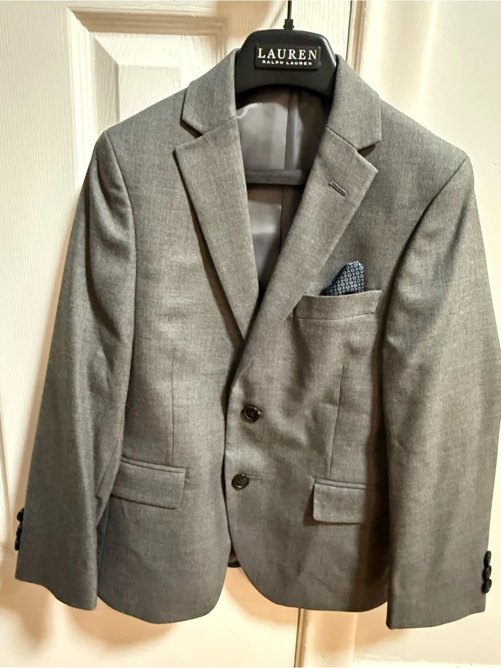 Lauren Ralph Lauren Gray Kids Blazer with Pocket Square