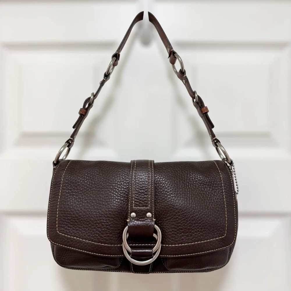 Coach Chelsea Shoulder Bag‎ Chocolate Brown Pebbled Leather Purple